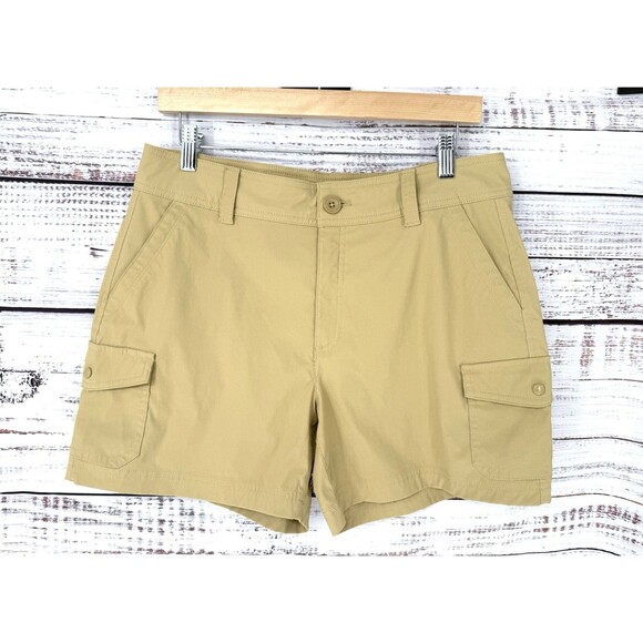 Eddie Bauer Ladies 5" Inseam 2-Way Side Cargo‎ Pocket Shorts Khaki 10 Hiking - Picture 1 of 3
